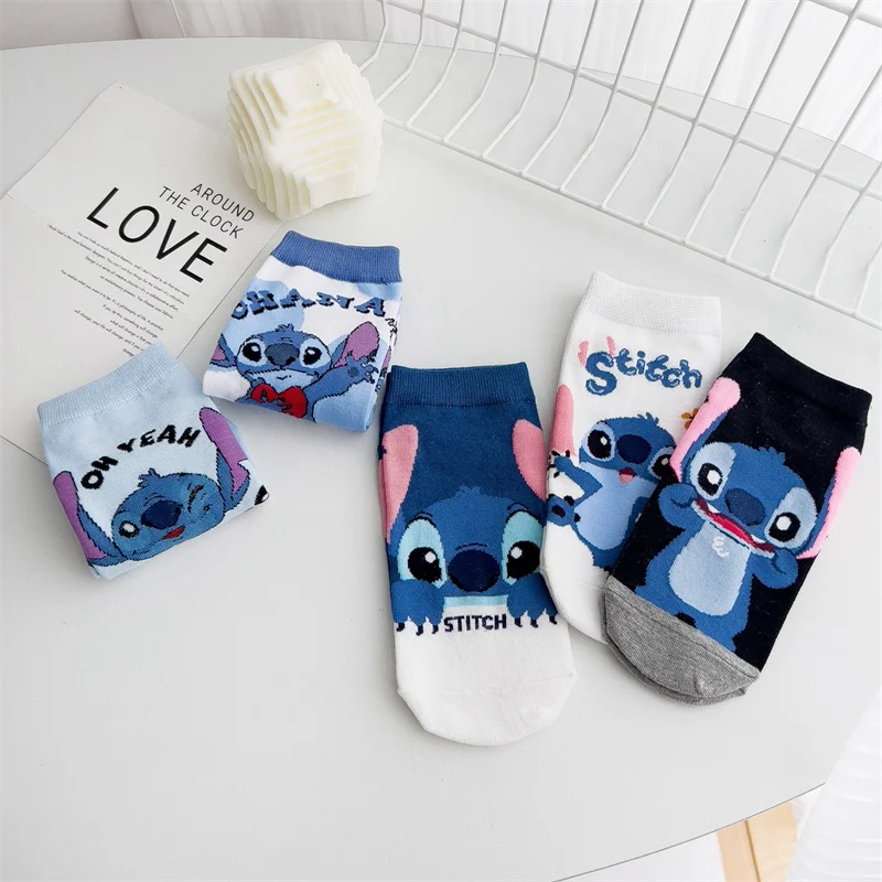 Disney Anime Lilo & Stitch Short Socks Cartoon Stitch Cute Cotton Socks Summer Socks Women Ankle Boat Low Cut Socks Gift