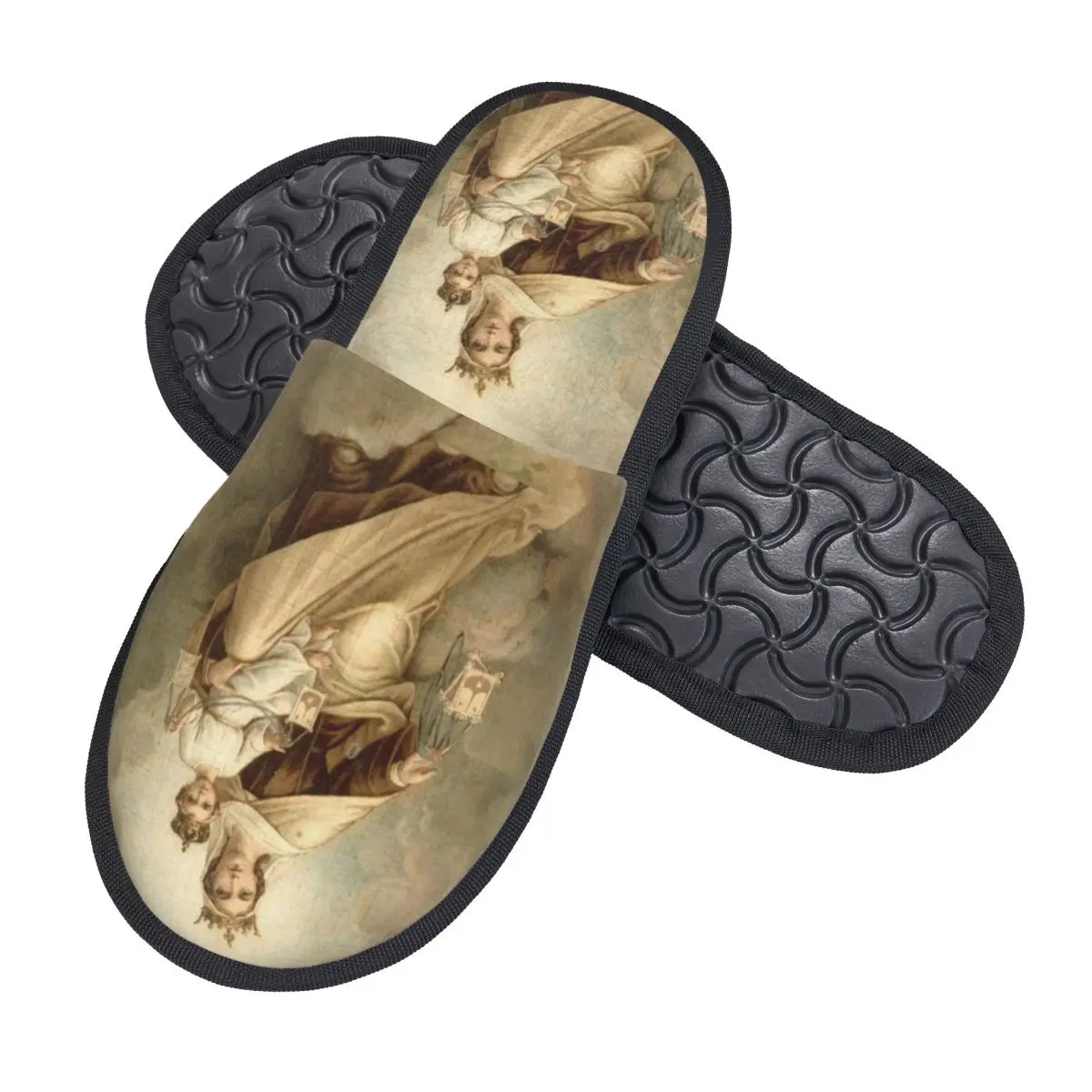 Custom Our Lady Of Mount Carmel Guest Slippers for Hotel Women Catholic Virgin Mary House Slipper