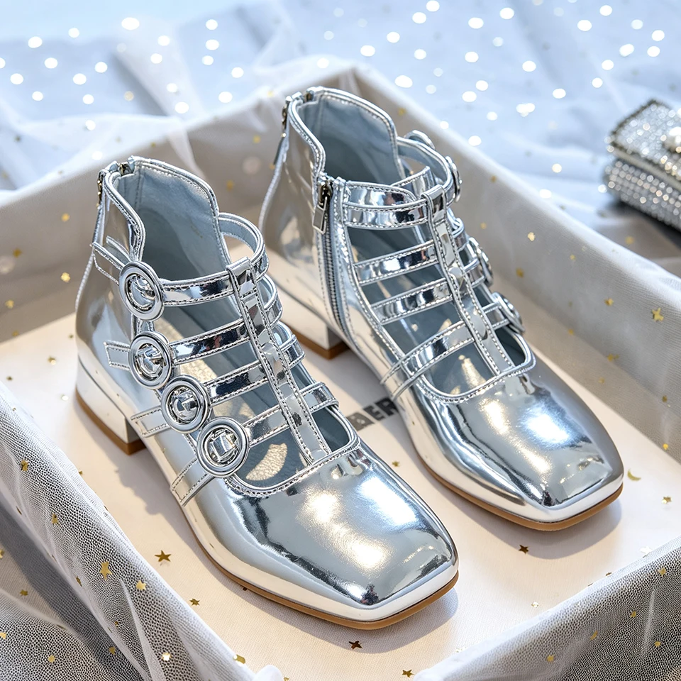Fashion Girls Shiny Metallic Leather Mary Jane Shoes Pageant Children Stage Performance School Uniform Ceremony Special Sandals