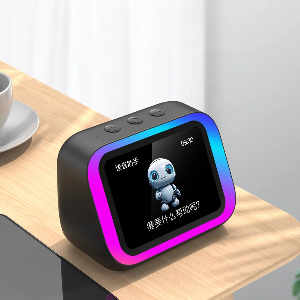 Smart Speaker Voice Assistant Home Speaker Alarm Clock with RGB Lights Portable BT Speaker for Bedroom