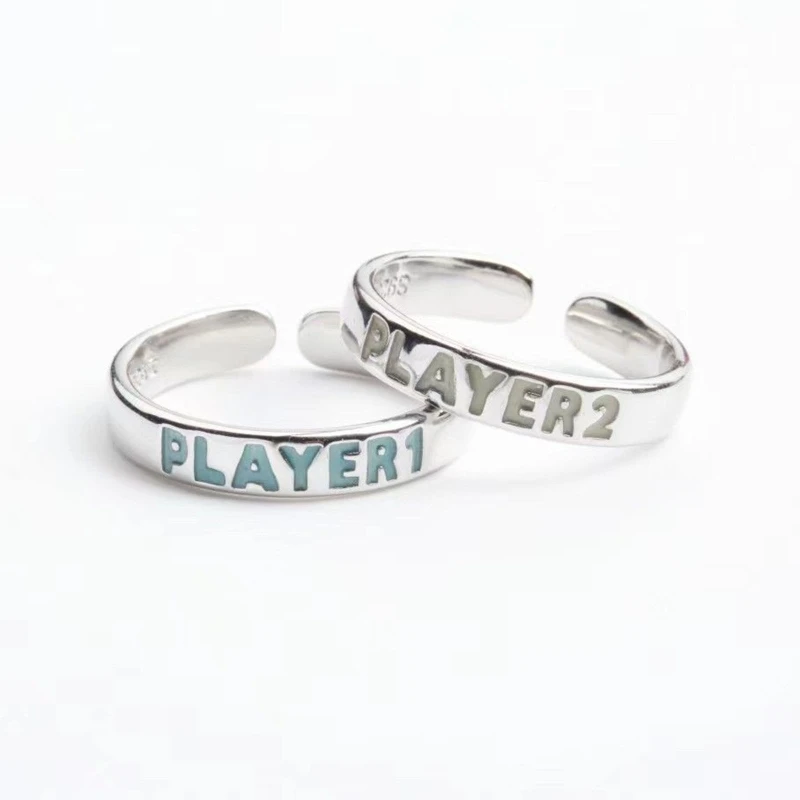 2022 Metal PLAYER Letter Blue Green Fluorescent Ring for Woman Man Fluorescent Couple Ring Jewelry Open to Adjust