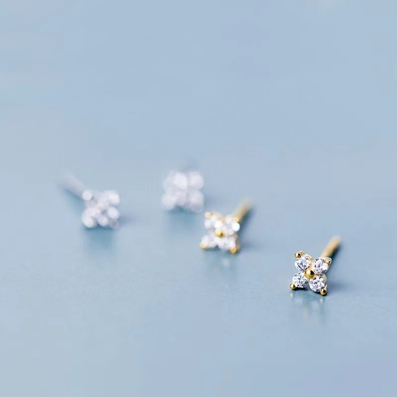 Tiny CZ Flower Stud Earrings Cartilage Piercing Jewelry for Women Girl