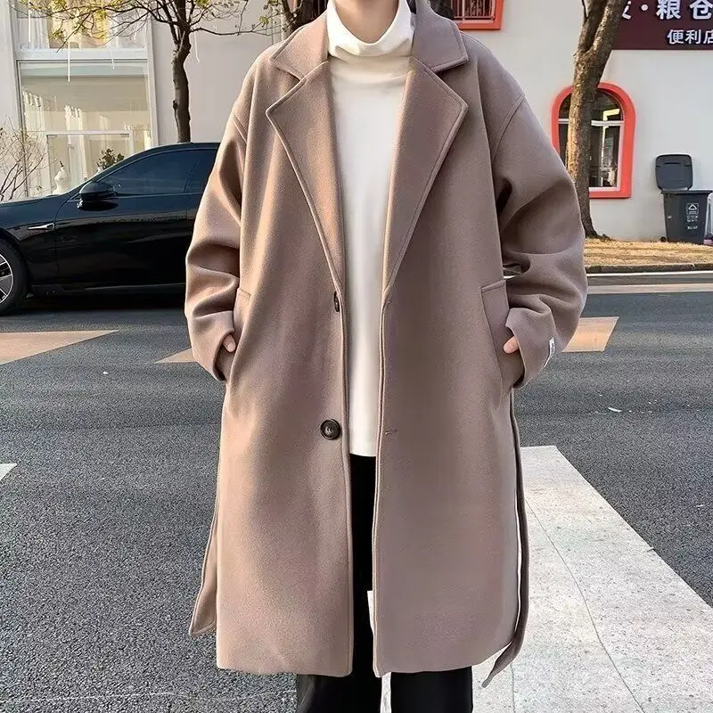 

Wool Blend Coat Overcoat Man Mans Checkered Woolen Long-Sleeved Preppy Academia School Buttons Pocket Club Team Notched Lapel Bf