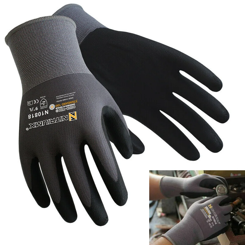 Safety Work Gloves Seamless Knit Nylon Glove with Black Micro-Foam Nitrile Grip Ideal for General Purpose Automotive Improvement