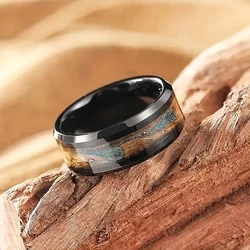 Elegant Black Stainless Steel Ring with Sparkling Blue & Golden Accents - Perfect for Anniversaries, Engagements, and Weddings,