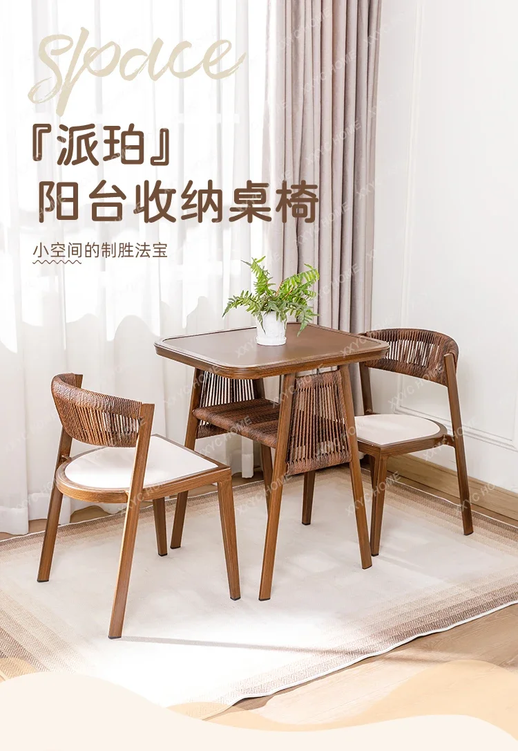 

Household Rattan Chair Three-Piece Leisure Reading Tea Table and Chair Combination Small Apartment a Table with Two Chairs