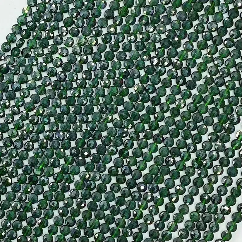 Natural Crystal Green Golden Sand Stone Facted Coin Shape Corner Loose Beads 38cm Trendy DIY Bracelet Necklace Accessories Boho