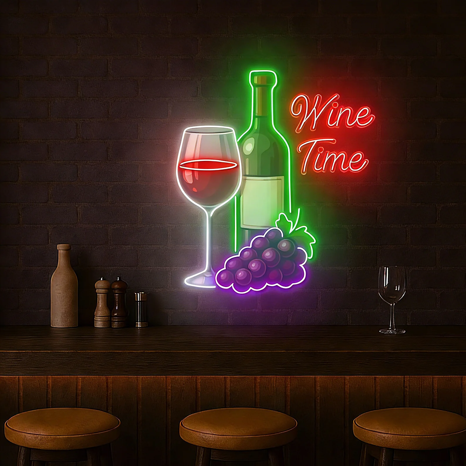 Letrero de Neón 'Big Size Wine Time', para Bar en Casa/Área de Bebidas, Regalo para Amantes del Vino, Decoración para 'Man Cave', Letrero 'Abierto' para Negocios, Decoración de Neón para Bares