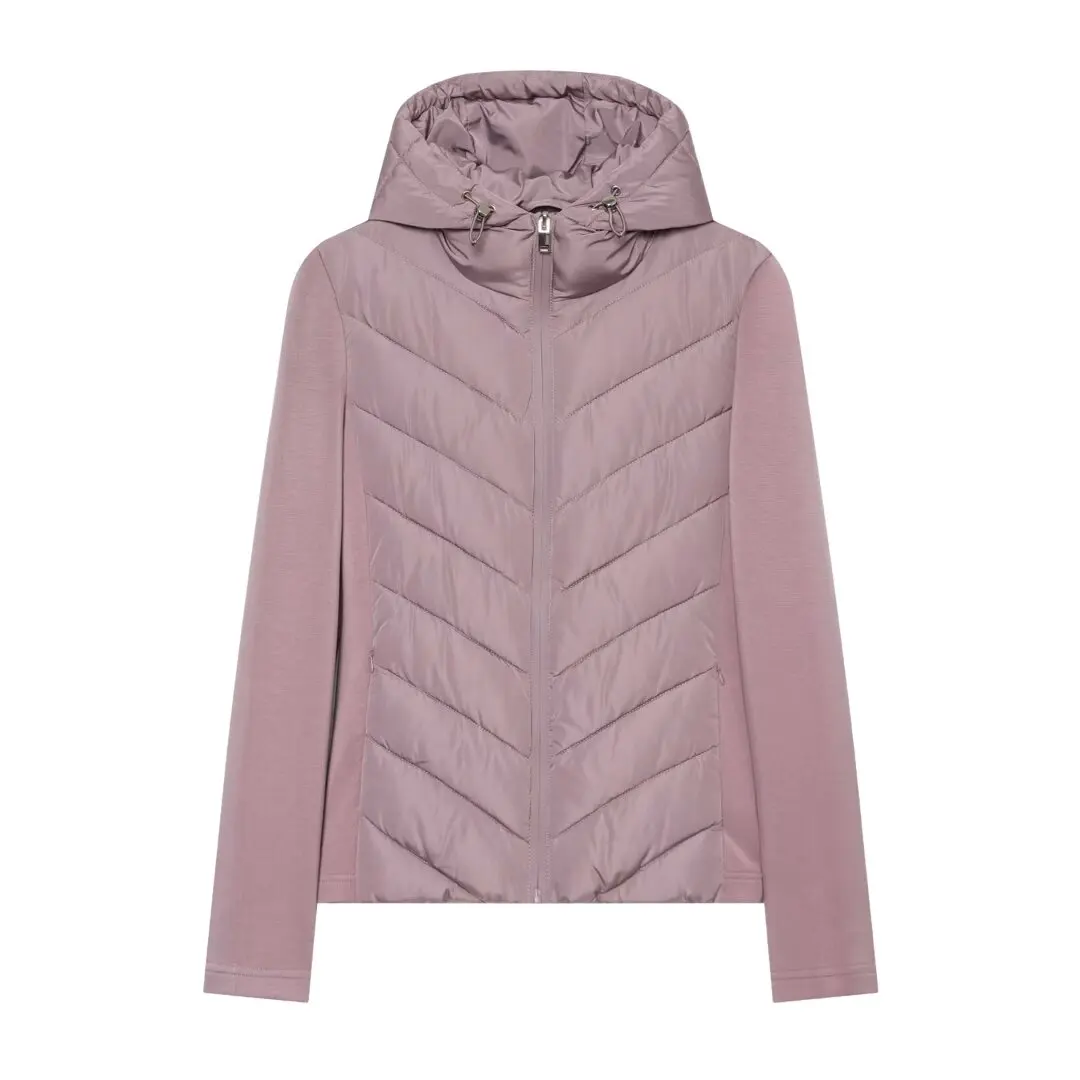 2026 Autumn Winter Women's Elegant Patchwork Hooded Air Cotton Jackets Lady Vintage Purple Warm Slim Sports Parkas Padded Coats