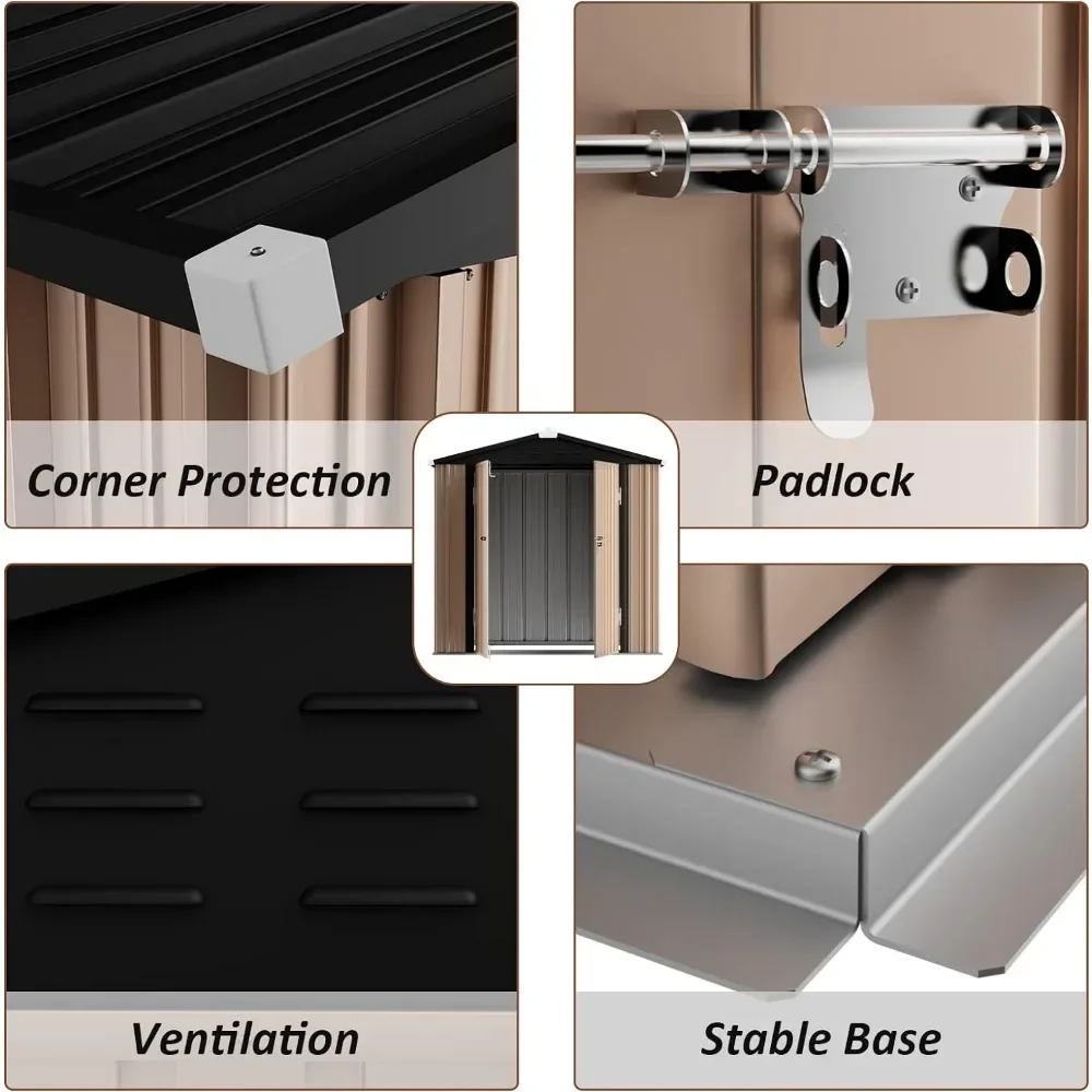 Abri d'extérieur étanche pour jardin, bâtiment de stockage, abri à outils robuste, arrière-cour, 8x6 pieds
