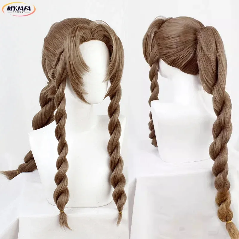 ايريث غينسبورو شعر مستعار تأثيري لعبة FFVII FF7 ايريث براون طويل شعر مستعار مضفر مقاومة للحرارة الاصطناعية خصلات الشعر المستعار + غطاء شعر مستعار