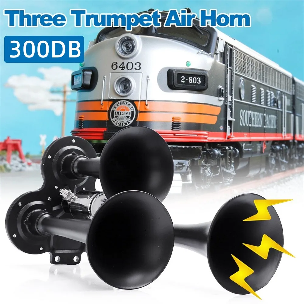 300db Car Horn 12V/24V Car Air Horn 3 Trumpets Train Horns Kit For Cars Trucks Boats Motorcycles