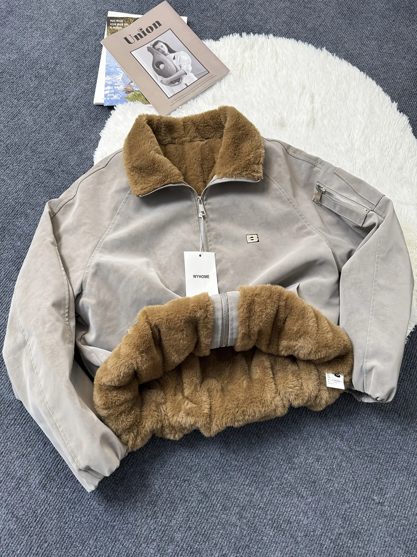 

American Sle ort PU Leather Flight Jaet Cotton Padded Men's Winter Thiened Lamb Fur Cotton Coat Baseball Outfit