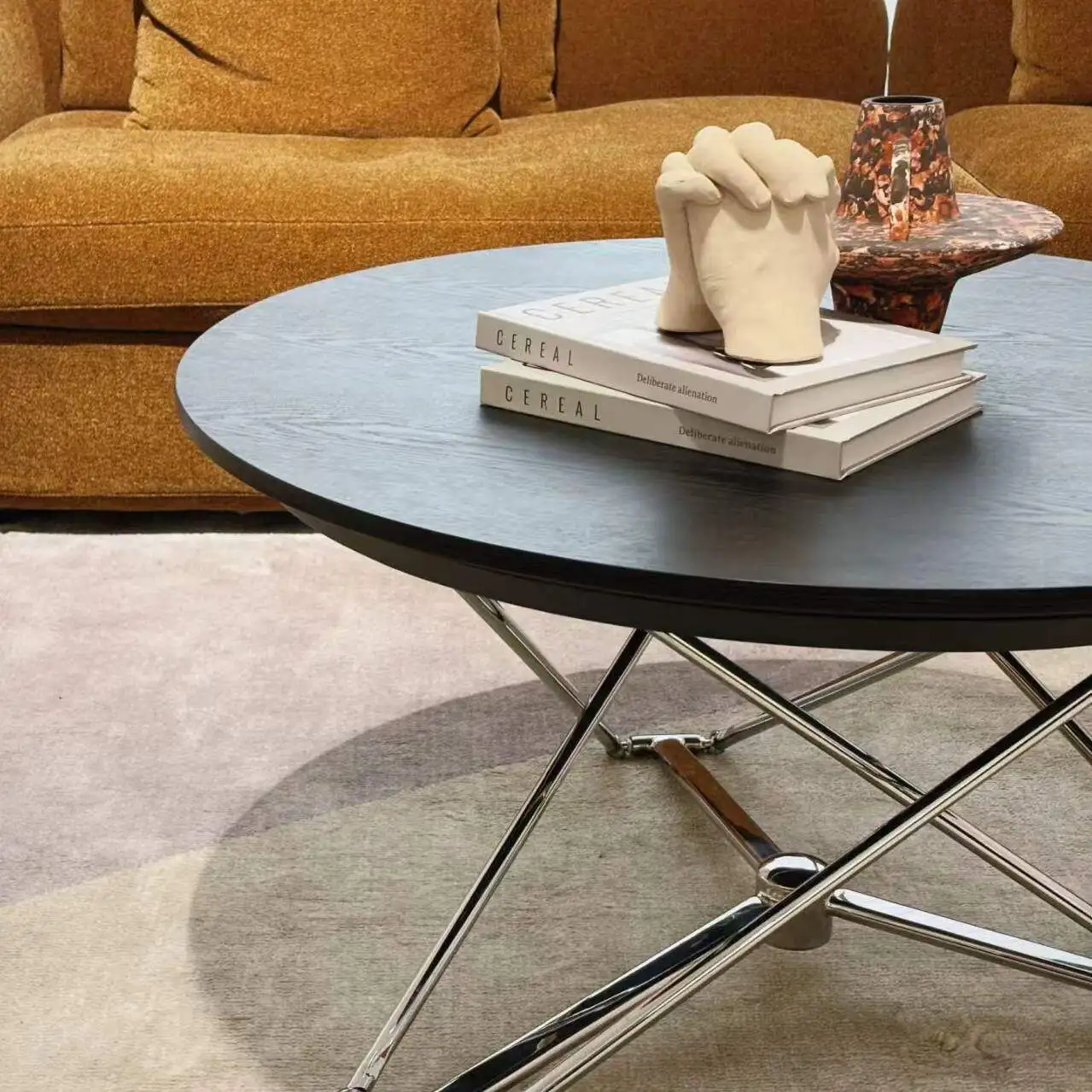 Deformed dining Spring folding table Round coffee table Lifting coffee