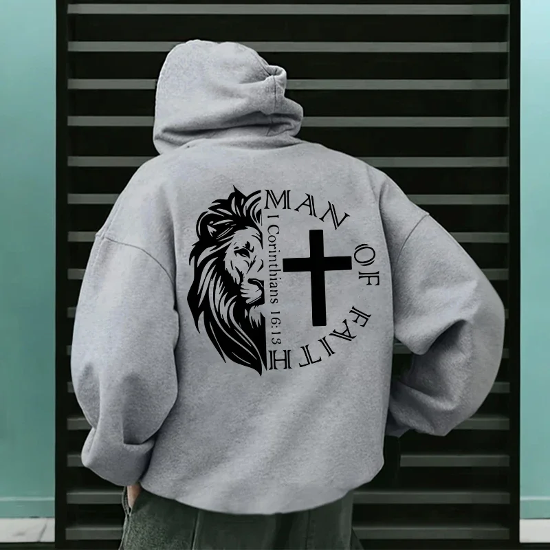 Kapuzenpullover im Jesus-Christus-Stil, 2025, Herbst-Winter, neue Ankunft, mit Kapuze, Langarm-Sweatshirts, Mann aus Glaube, Löwe-Aufdruck, Kapuzenpullover, Oberbekleidung