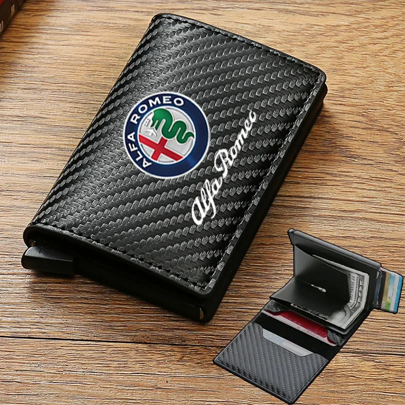 Carbon Fiber Leather Rfid Card Holder Pocket Men Wallets Money Bag For Alfa Romeo Giulia Stelvio MiTo Giulietta Tonale ALFA 4C