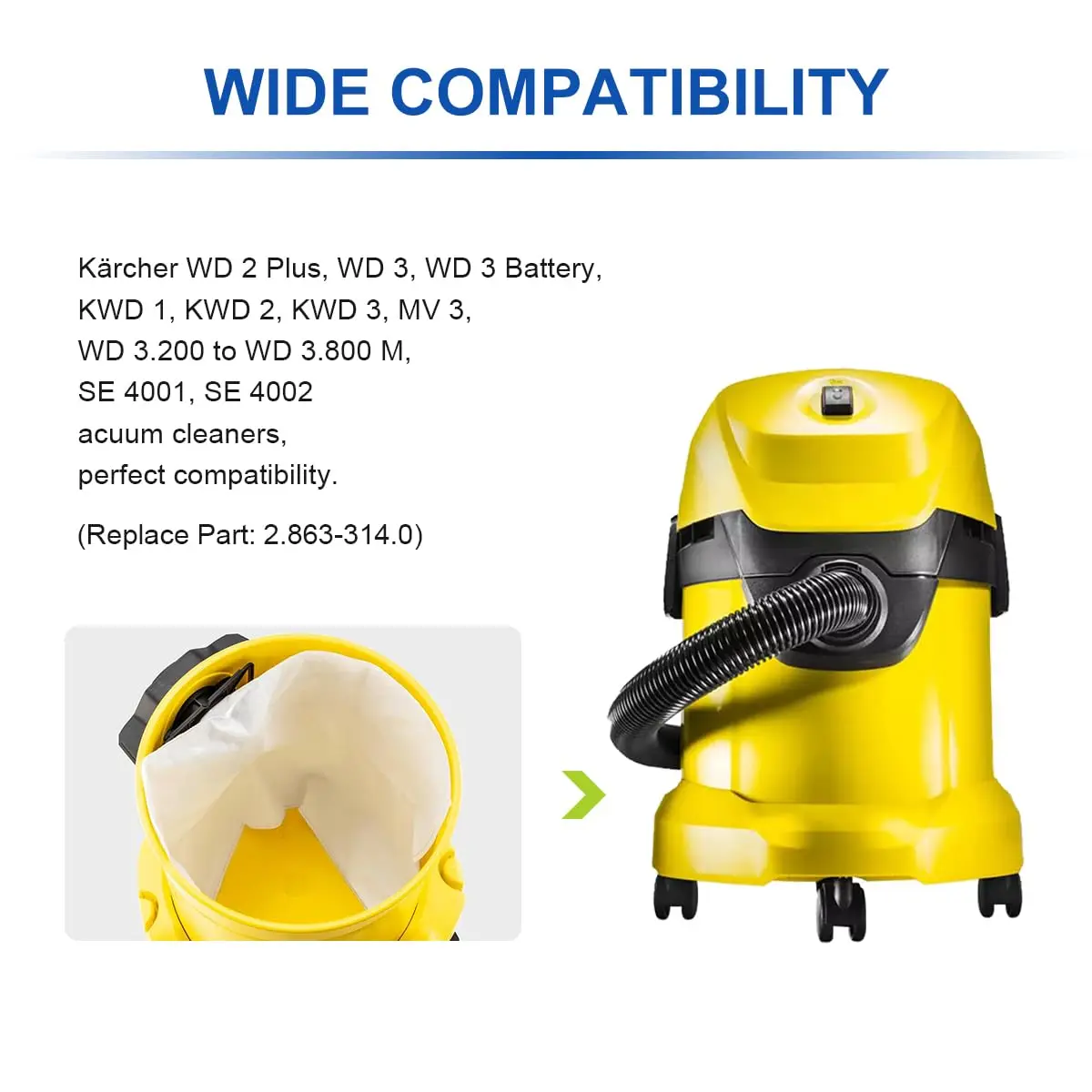 Worki na kurz do Karcher 2.863-314.0 KFI 357 KA 40 WD2 Plus WD3 SE4002 Odkurzacz robotyczny Wymienny uchwyt Część przeciwpyłowa Akcesoria