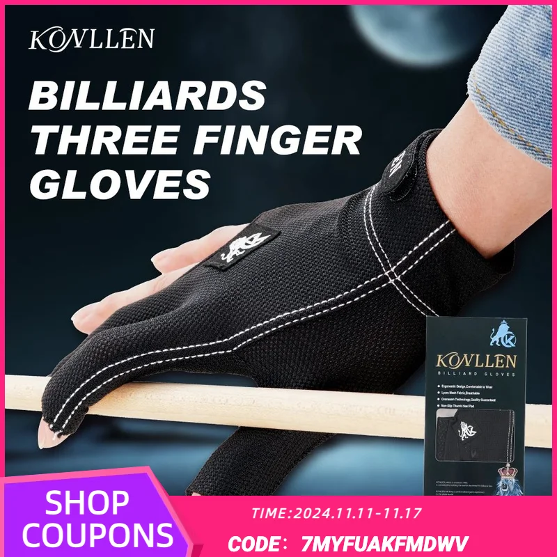 KONLLEN pool gloves 3-finger billiards gloves left and right-hand durable double-stitched snooker cue professional gloves