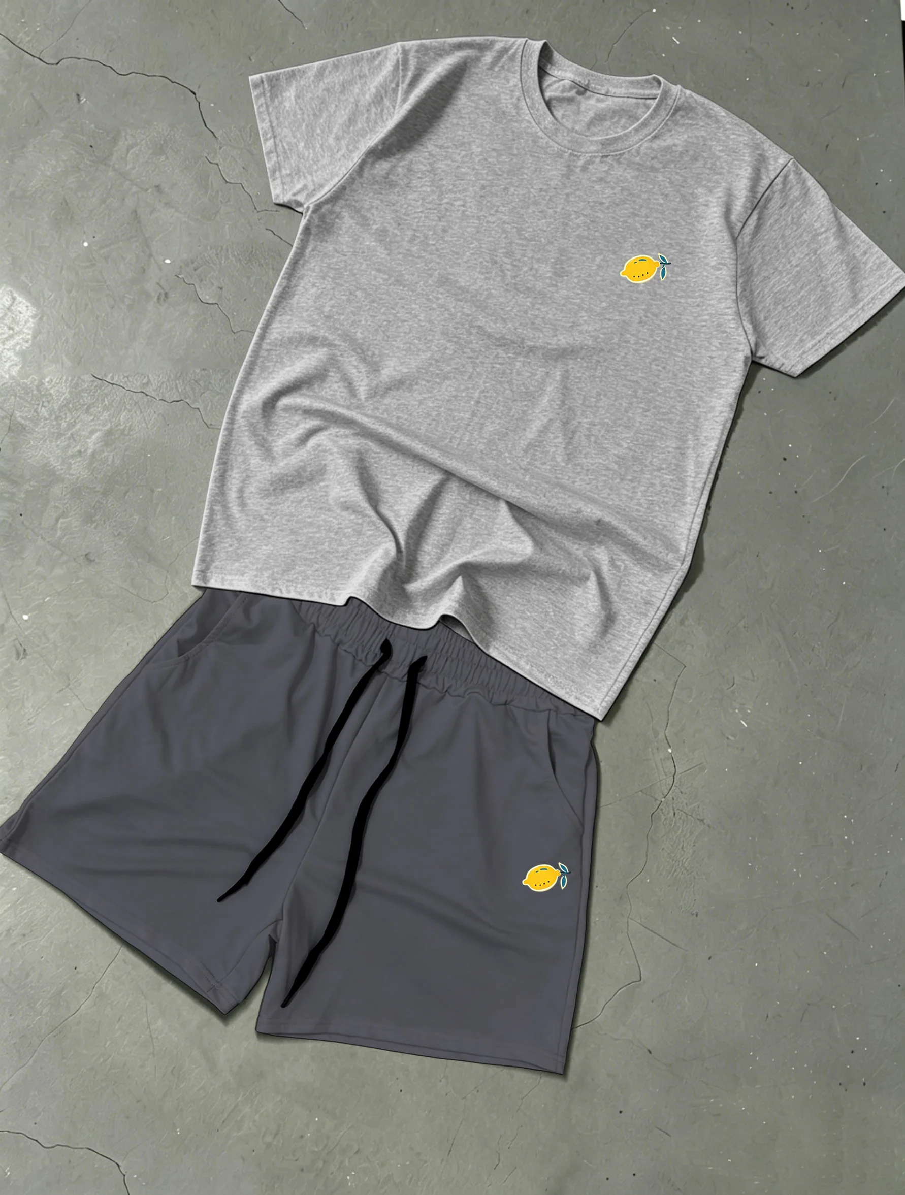 Conjunto Casual Unisex: Conjunto de Algodón Premium con Camiseta con Estampado de Limones y Pantalones Cortos con Cintura Elástica, Ropa Deportiva Versátil para Verano