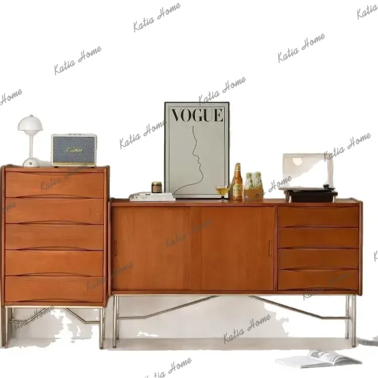 FG  solid wood dining side cabinet retro tea and wine cabinet stainless steel medieval furniture