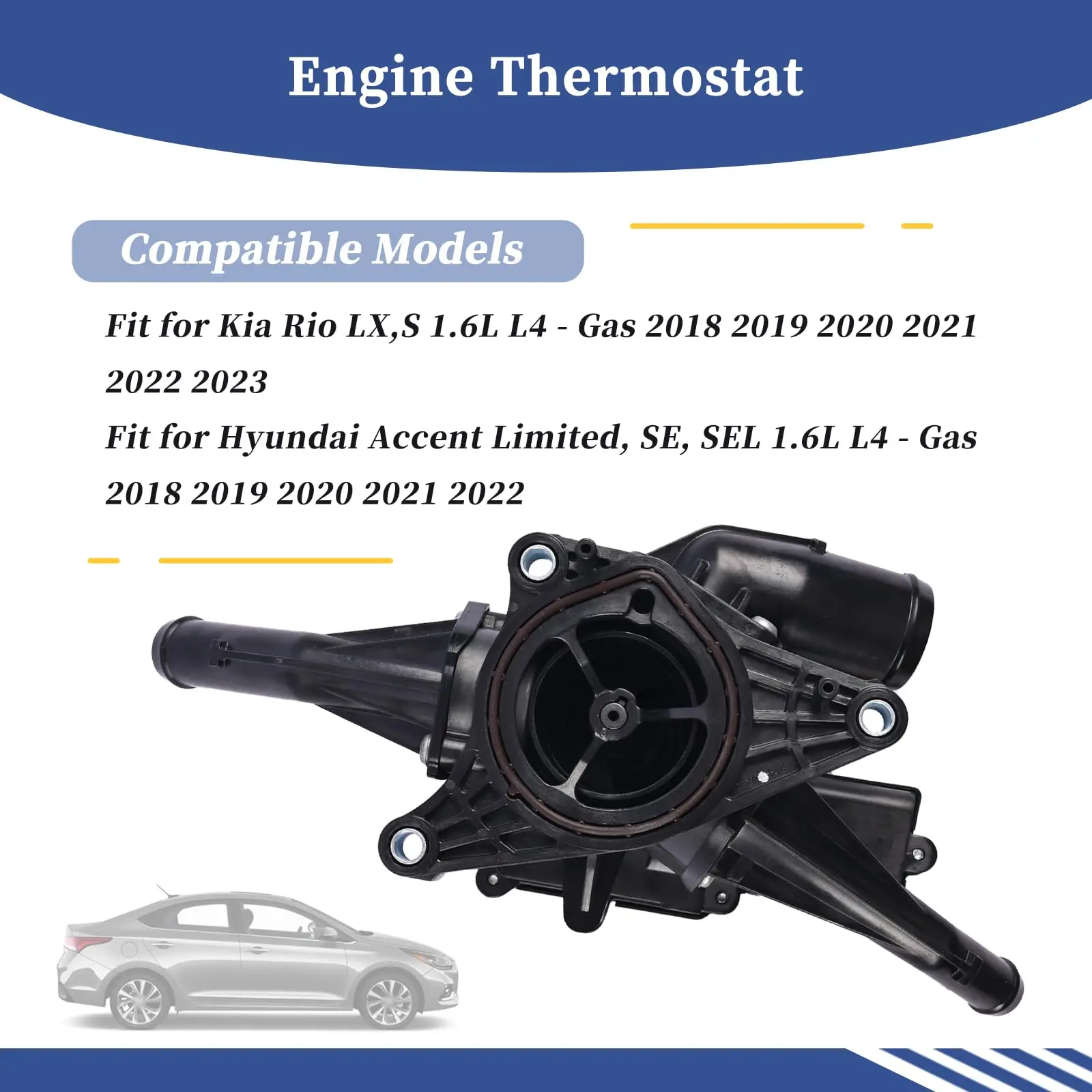 256002M002 Coolant Thermostat Housing Assembly for Hyundai Accent 1.6L L4 Kia Rio LX 2018-2022 25600-2M002 Engine Radiator