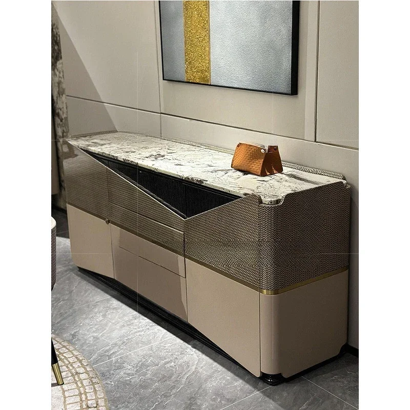 Italian light luxury designer snow mountain blue luxury stone countertop dining room dining side cabinet stainless steel