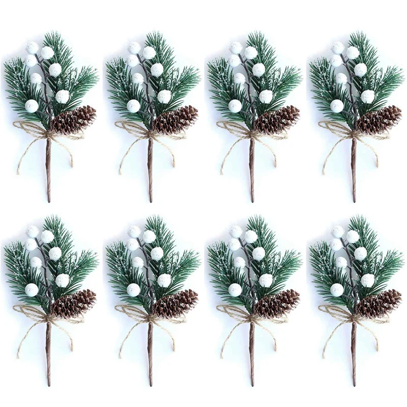 White Christmas Berries/Berry Stems Pine Branches & Artificial Pine Cones/White Holly Spray/Wreath Picks For Decor