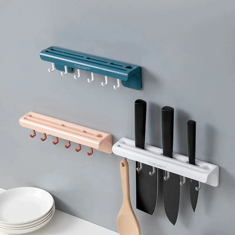 Pink Wall Knife Holder Chef Organizer Plastic Kitchen Drainage Vegetable Universal Convenient Home Knife Storage Stand Rack