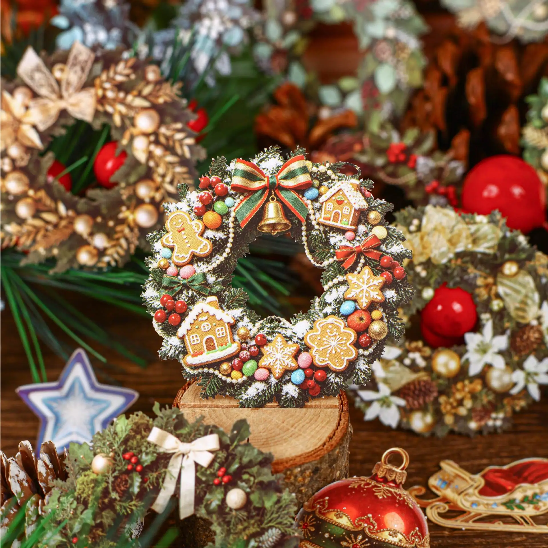10pcs/1lot kawaii Stationery Sticker Christmas Wreath Collection junk journal Decorative Scrapbooking DIY Craft Stickers