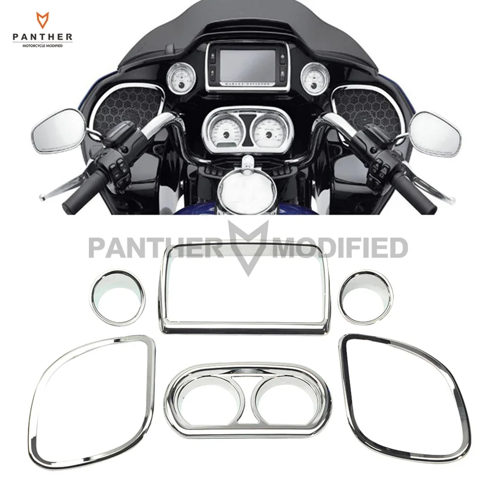 

6 Pcs Chrome Motorcycle Fairing Speedometer Radio Speaker Trim Kit case for Harley Road Glide FLTRX FLTRXS 2015 2016 2017