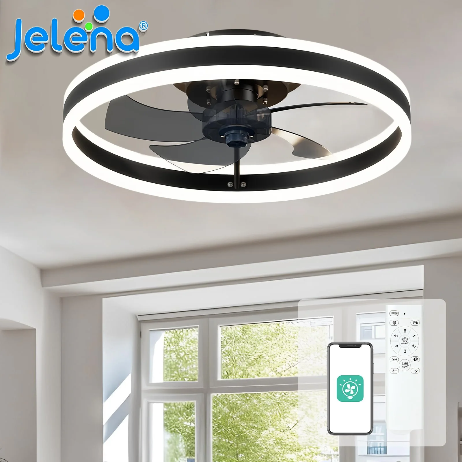 Jelena moderne intelligent LED ventilateur de plafond lampe avec télécommande chambre salon ventilateur de plafond luminaires décoration de la maison