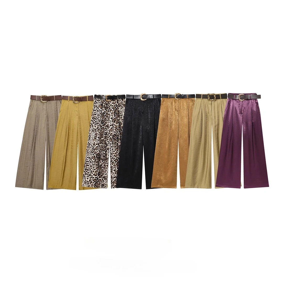 

Женские брюки Topenomi, осень-зима 2021, модные широкие брюки с поясом на талии, винтажные универсальные уличные брюки с леопардовым принтом