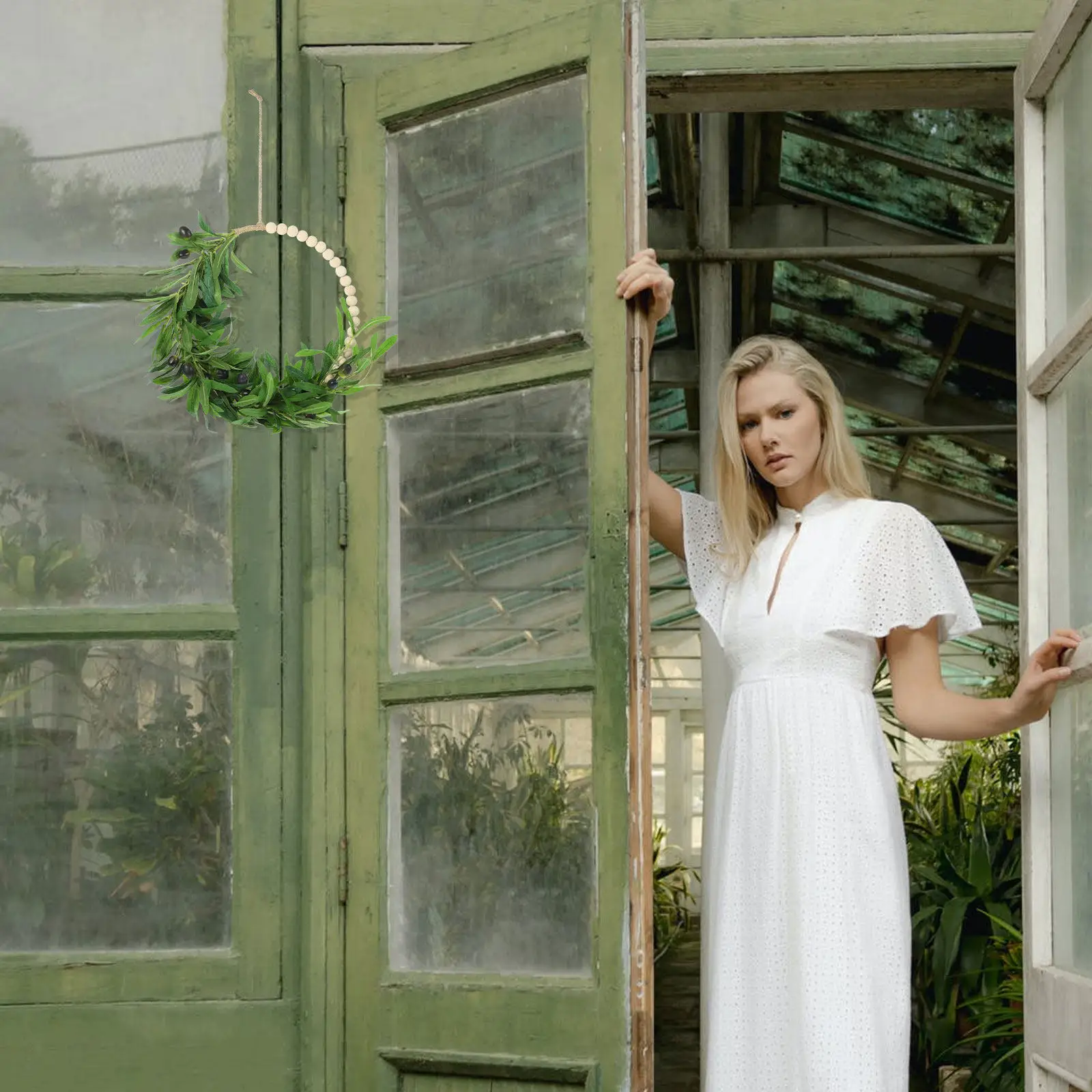 

Креативный венок из деревянных бусин с реалистичными искусственными оливками, долговечный настенный декор для дома и банкетов