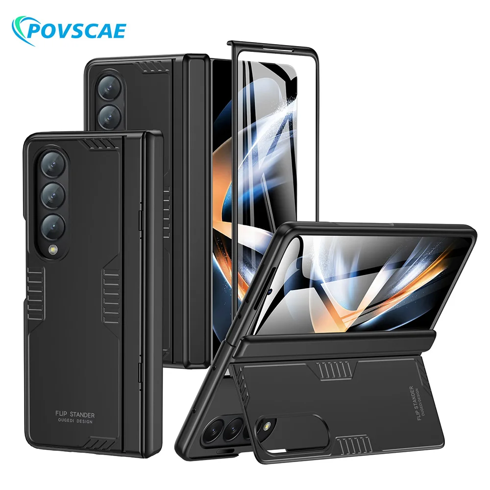 Shockproof Rugged Armor Case For Samsung Galaxy Z Fold 4 Hinge Protection Slim Case Hidden Kickstand Built-in Screen Protector