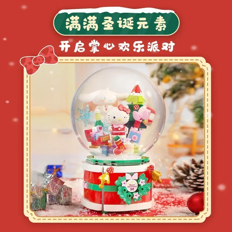 Keeppley Sanrio Baustein Cinna moroll Hallo Kitty Wunsch Weihnachten Spieluhr Montage Modell Ornament Weihnachts geschenk