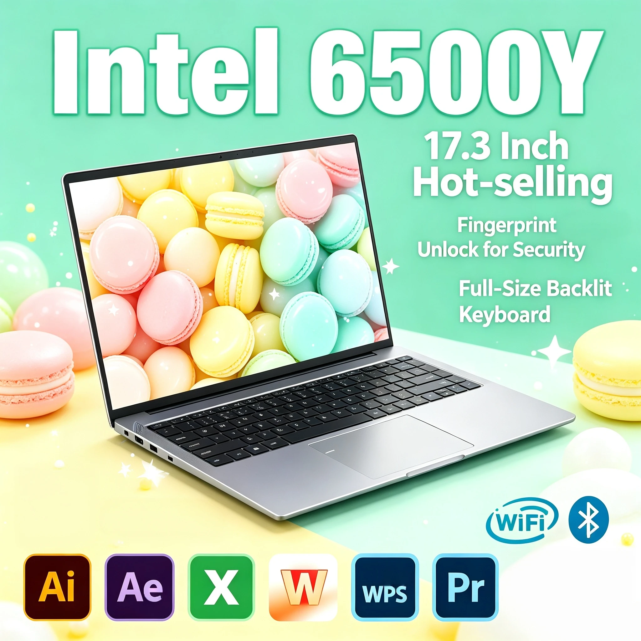 Intel 6500Y 17.3 Inch Laptop 32GB RAM 2TB SSD Fingerprint Unlock Full Size High Performance Gaming Work Notebook Prime