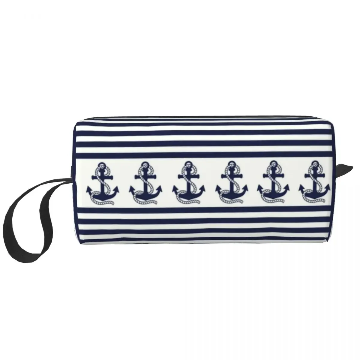 Custom Nautical Stripes With Navy Blue Anchor Travel Cosmetic Bag Sailing Sailor Toiletry Makeup Ladies Beauty Storage Dopp Kit