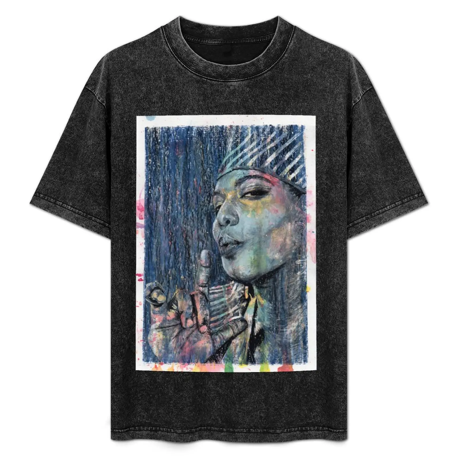 

Queen Latifah - Hand Drawn Oil and Ink Portrait T-Shirt plain designer shirts mens t shirts top quality