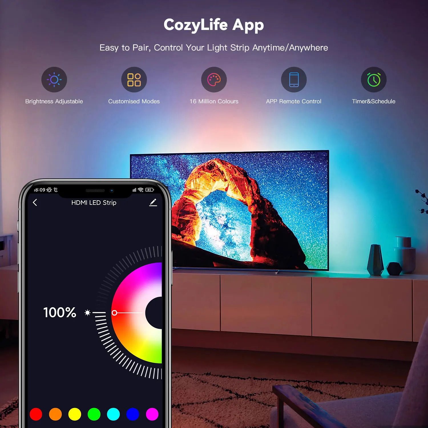TV-LED-Hintergrundbeleuchtungs-Kit für 55-65-Zoll-Fernseher, WLAN-TV-LED-Licht leisten mit HDMI-Sync-Box, kompatibel mit Alexa & Google Assistant