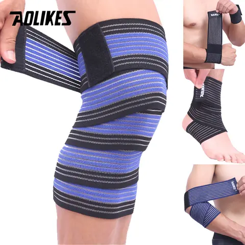 AOLIKES 1 adet 40-180CM elastik bandaj sıkıştırma diz desteği spor kayış diz koruyucu bantlar ayak bileği bacak dirsek bilek buzağı Brace