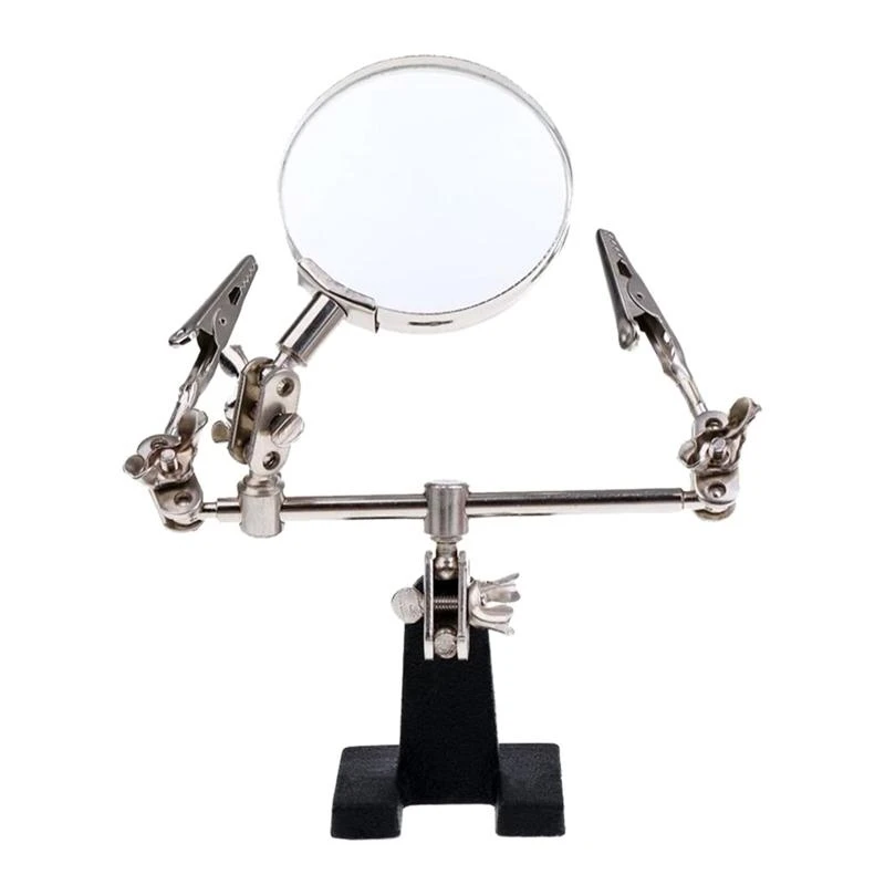 

652F Adjustable Helping Hand Magnifier Glass Jewelry Clamp Holder Stand 360 Degree Rotatable Lens with 2