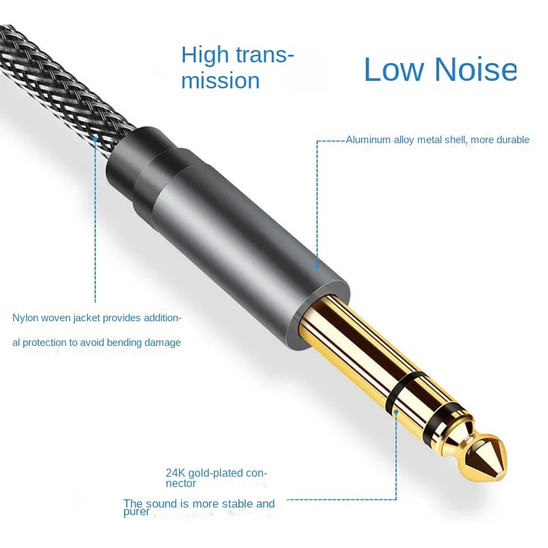 6.5mm noise reduction male to male nylon braided audio connection electronic piano microphone speaker audio connection cable