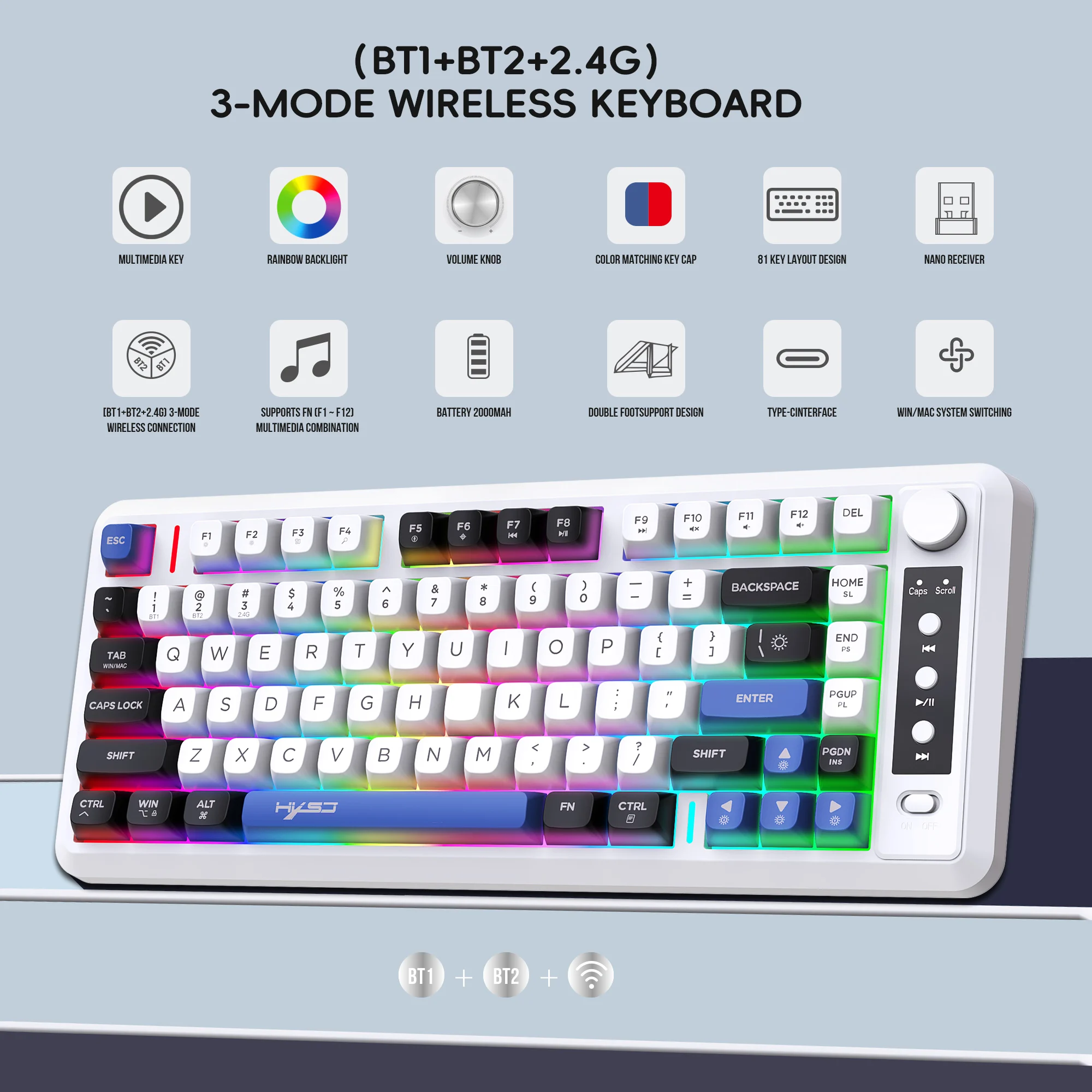2025 جديد HXSJ L400 81-مفتاح 3 وضع الألعاب لوحة المفاتيح اللاسلكية مريح Rgb الخلفية المحمولة غشاء لوحة المفاتيح اللاسلكية لأجهزة الكمبيوتر المحمول