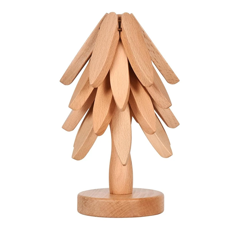 New-Hot Dish Wooden Tripod, Tree Shaped Tripod Set, Hot Dish Tripod - 4 Wooden Tripods + 1 Stand