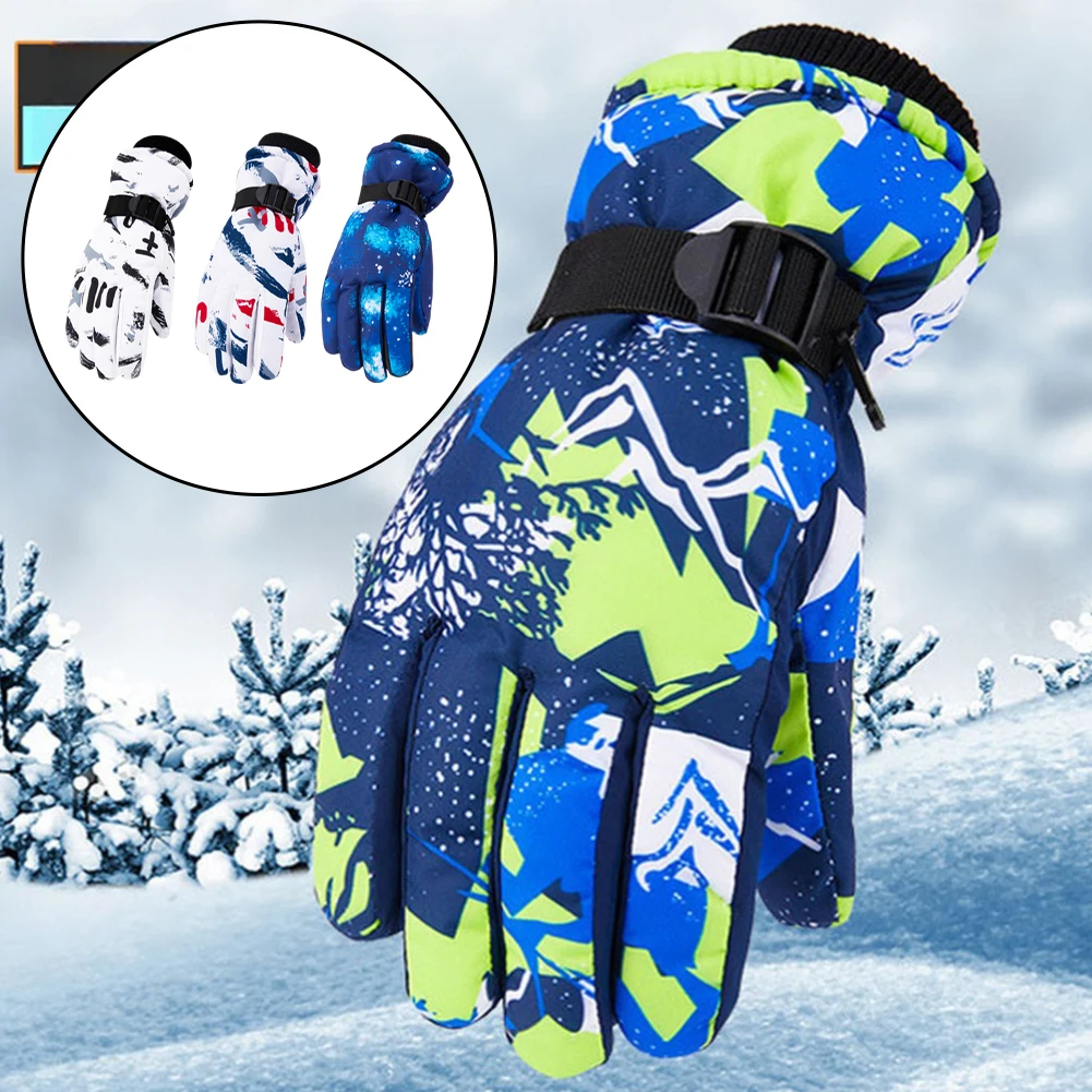 

1 пара лыжных перчаток в стиле граффити, устойчивых к холоду, водонепроницаемых, теплых, с сенсорным экраном, для зимнего велоспорта/лыжного спорта, теплая экипировка