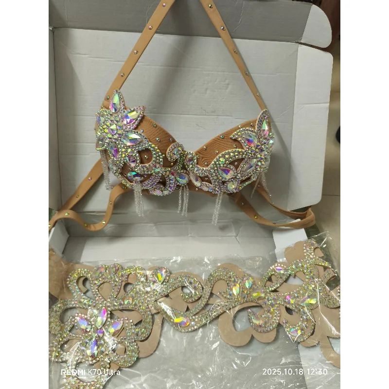 Costumi di danza del ventre orientale personalizzati Costume indiano egiziano Cintura reggiseno di danza del ventre con nappe di diamanti da donna