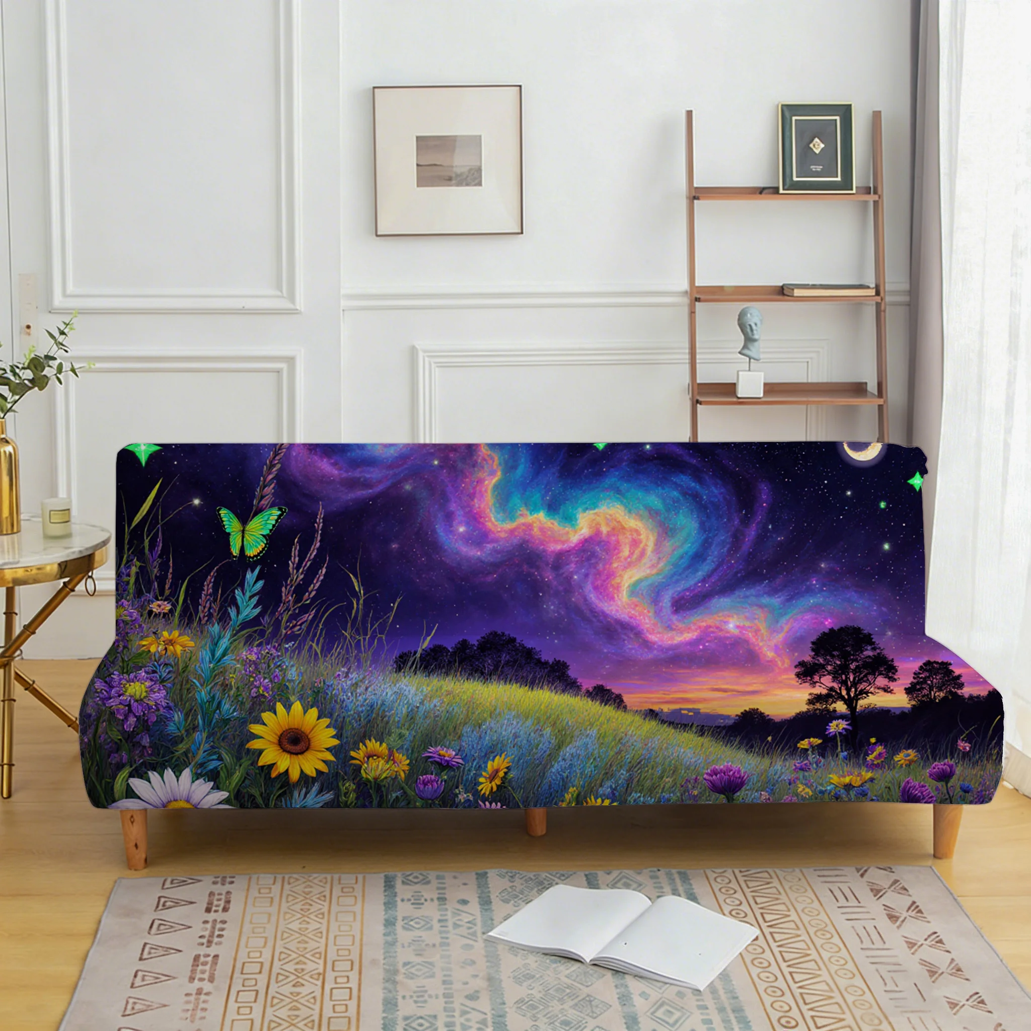 Fantasy starry sky flower sea sofa bed cover, non-slip and anti-grab furniture protective cover, easy to install