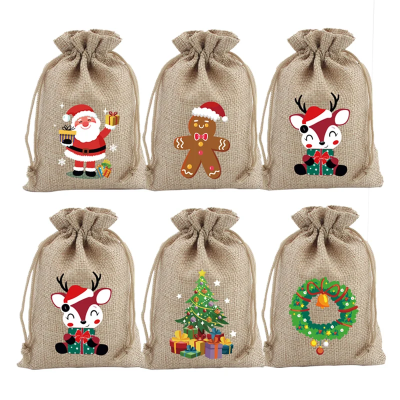 5Pcs/Lot Natural Jute Bags 10x14 13x18cm Christmas Drawstring Pouches Gift Bag Nice Candy Bracelet Jewelry Packaging Bags