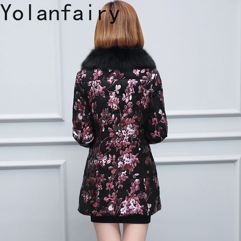 YOLANFAIRY Piumino in vera pelle di pecora Donna Inverno Giacca in vera pelle medio-lunga Donna Collo in pelliccia di volpe Cappotti caldi imbottiti