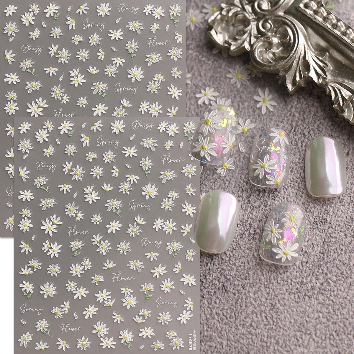 2pcs spring and summer small flower embossed nail art stickers, easy to apply for nail decoration, DIY, gift, wedding party，Y2K
